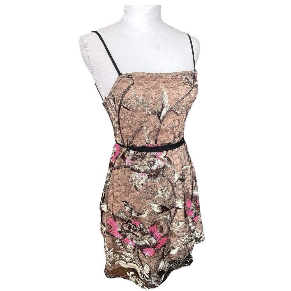 NWT $198 Free People Last Call Mini Dress Floral Sequin Lace Shimmer Party Sz XS - Picture 9 of 16